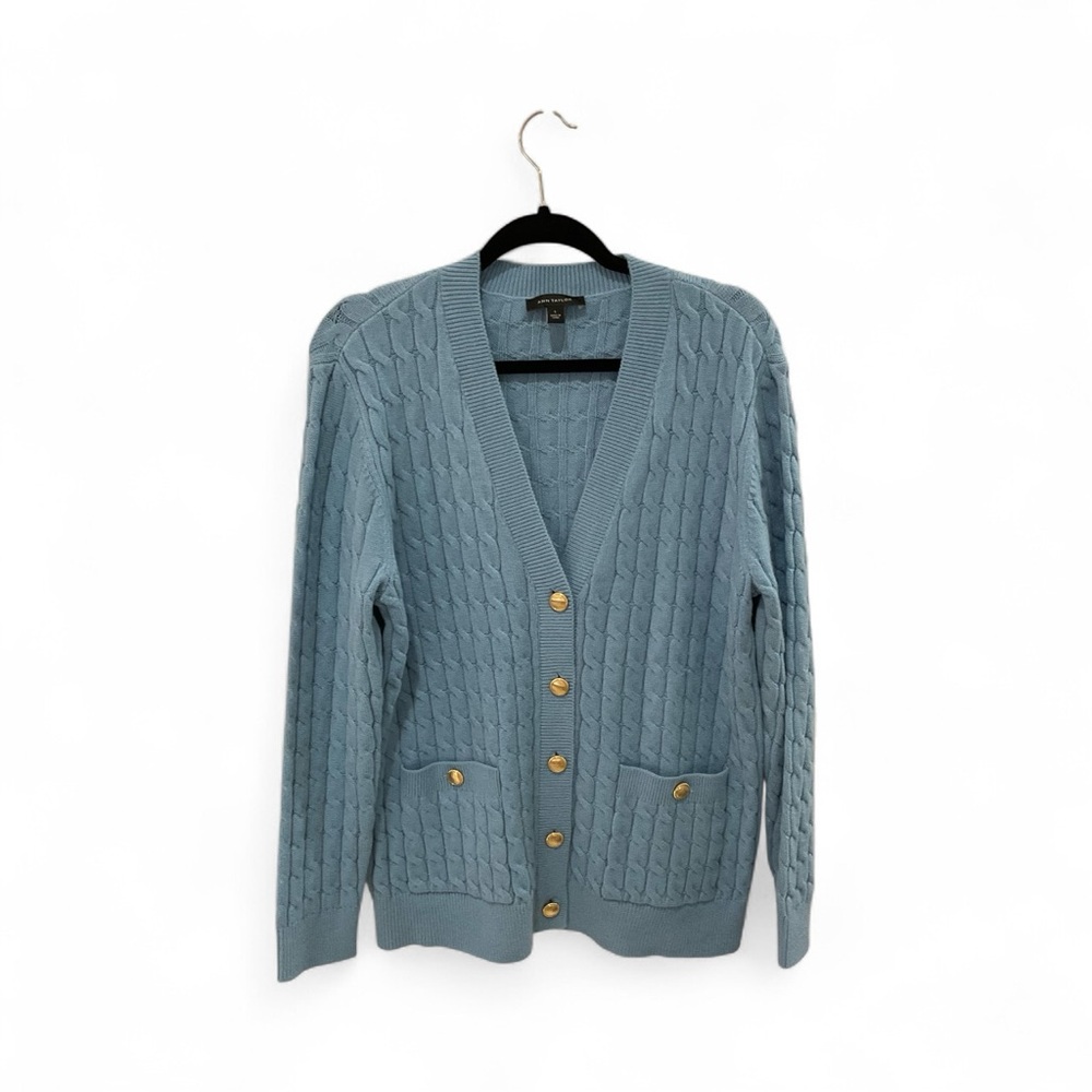 Ann Taylor Blue Cable Knit Cardigan Sweater - Picture 2 of 8